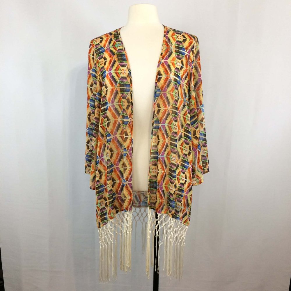 Umgee Geometric Print Semi-SheerColorful Kimono L